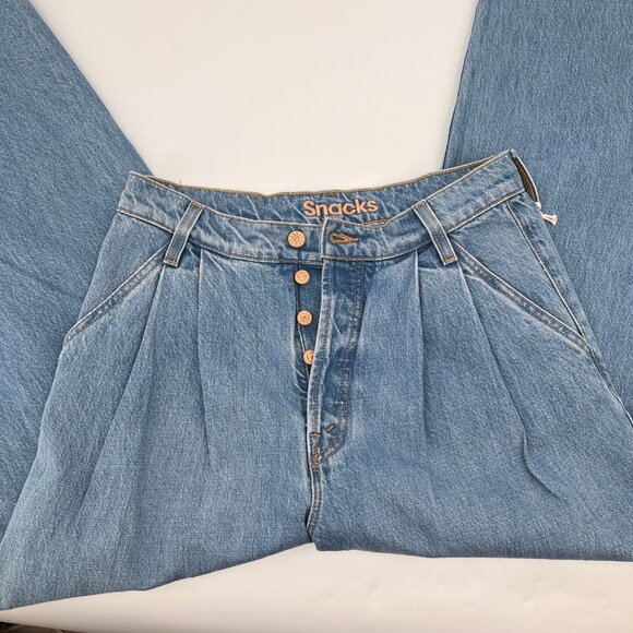 Snacks by Mother Pleated Wide Leg Denim Size 25 Raw Hem High Rise Jeans - Picture 5 of 16